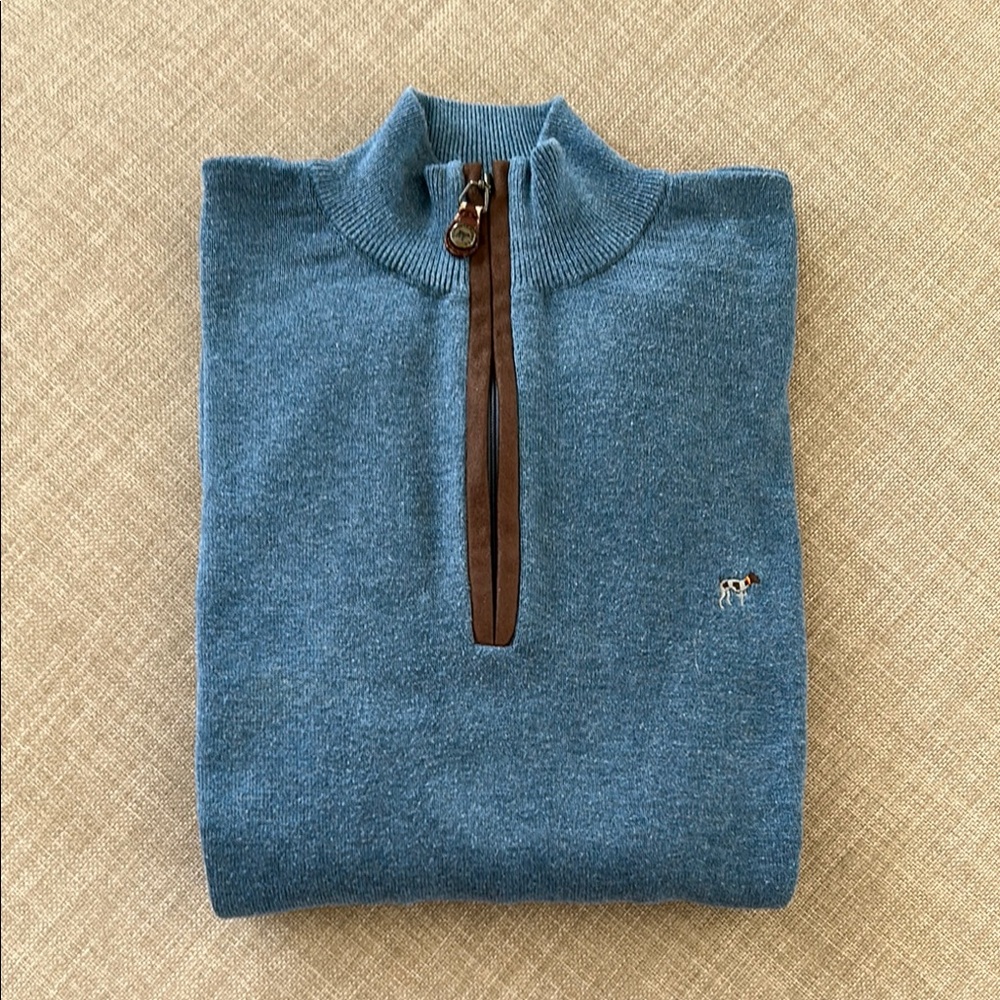 Southern Point - Hayward Zip -Blue and Brown Zip Up Sweater with Stand-Up Collar